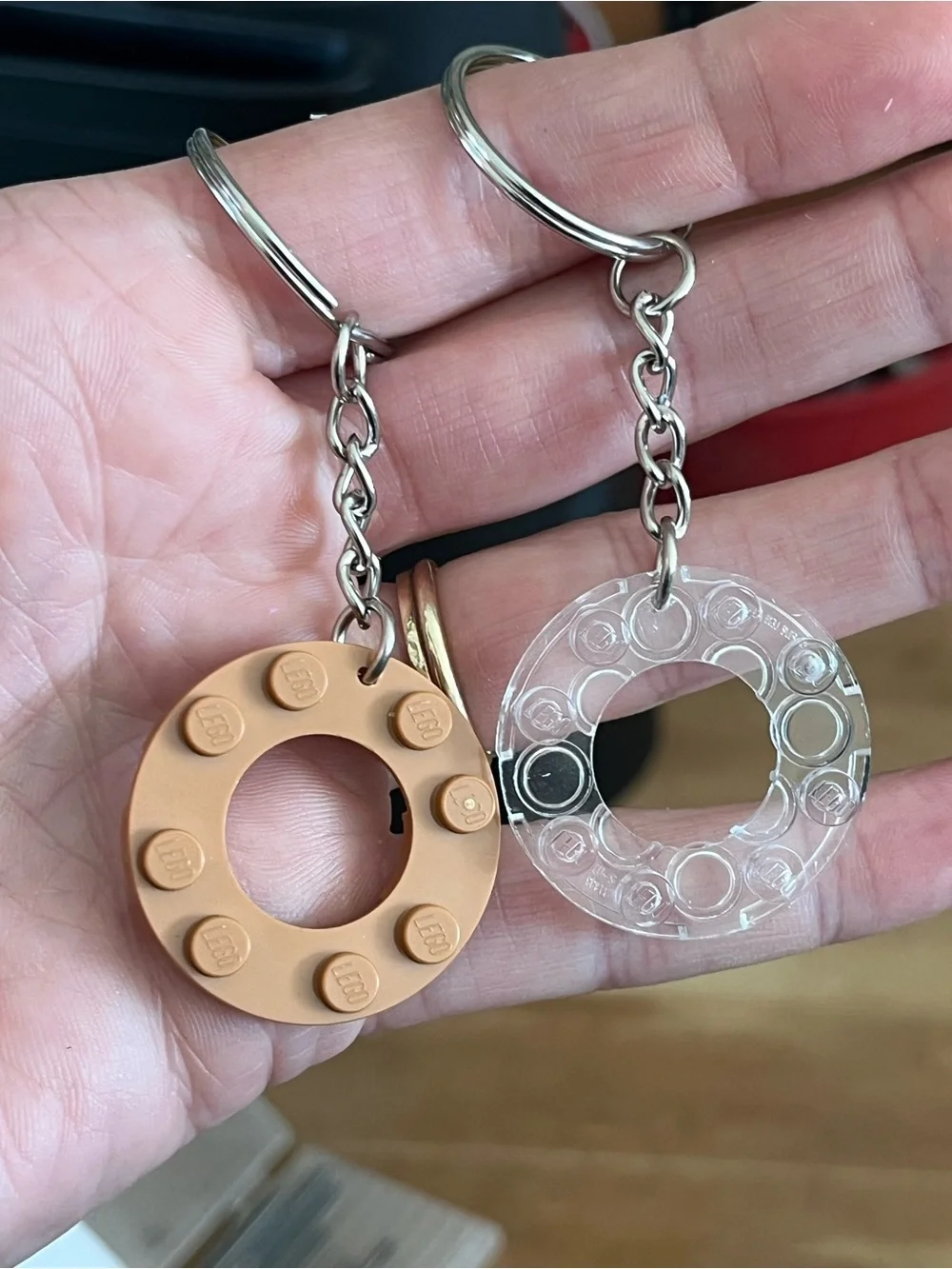 ONE Lego Brown or Clear Circle Ring Keychain